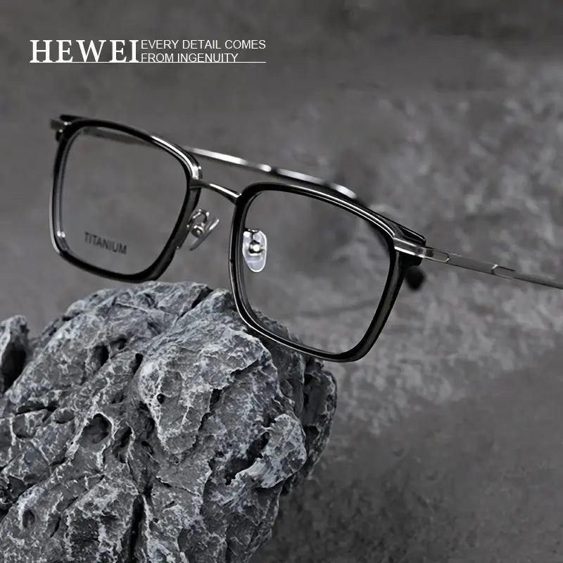 Hewei Unisex Full Rim Square Acetate Alloy Eyeglasses 63220 Full Rim Hewei   