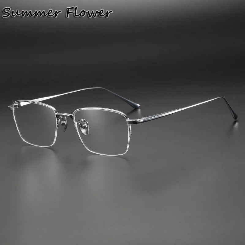 Summer Flower Men's Semi Rim Polygon Square Titanium Eyeglasses 814038 Semi Rim Summer Flower Silver