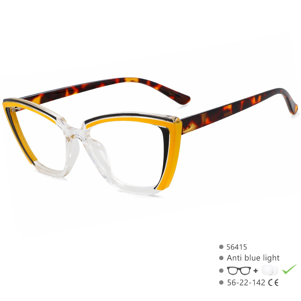 CCSpace Women's Full Rim Cat Eye Tr 90 Eyeglasses 56415 Full Rim CCspace Yellow  