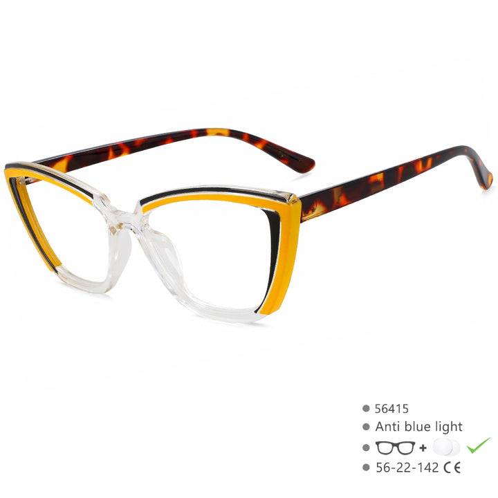 CCSpace Women's Full Rim Cat Eye Tr 90 Eyeglasses 56415 Full Rim CCspace Yellow  