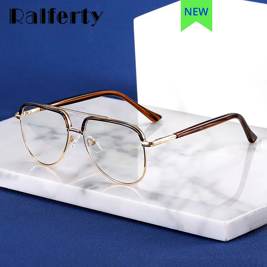 Ralferty Unisex Full Rim Square Double Bridge Alloy Tr 90 Eyeglasses R977 Full Rim Ralferty   