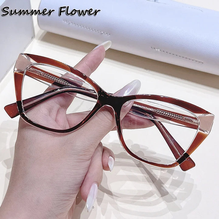 Summer Flower Women's Full Rim Square Cat Eye Tr 90 Titanium Eyeglasses 76034 Full Rim Summer Flower Transparent Coffee