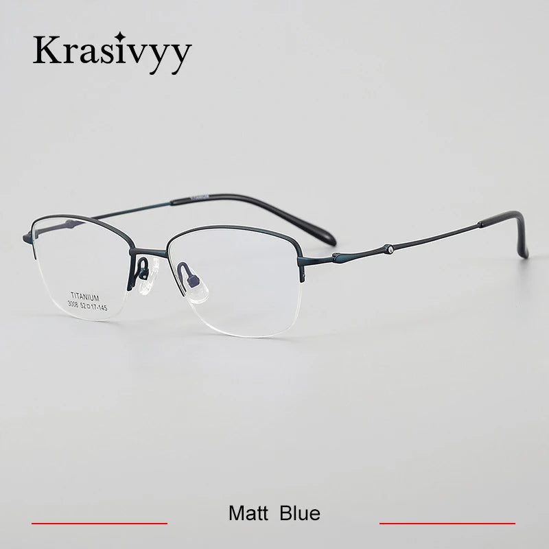 Krasivyy Women's Semi Rim Oval Square Titanium Eyeglasses 443008 Semi Rim Krasivyy Matt Blue  