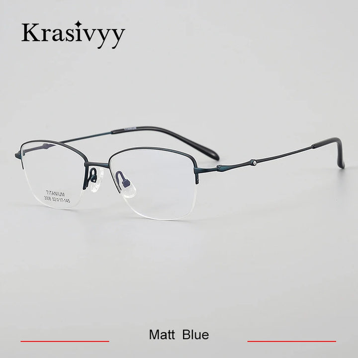 Krasivyy Women's Semi Rim Oval Square Titanium Eyeglasses 443008 Semi Rim Krasivyy Matt Blue  