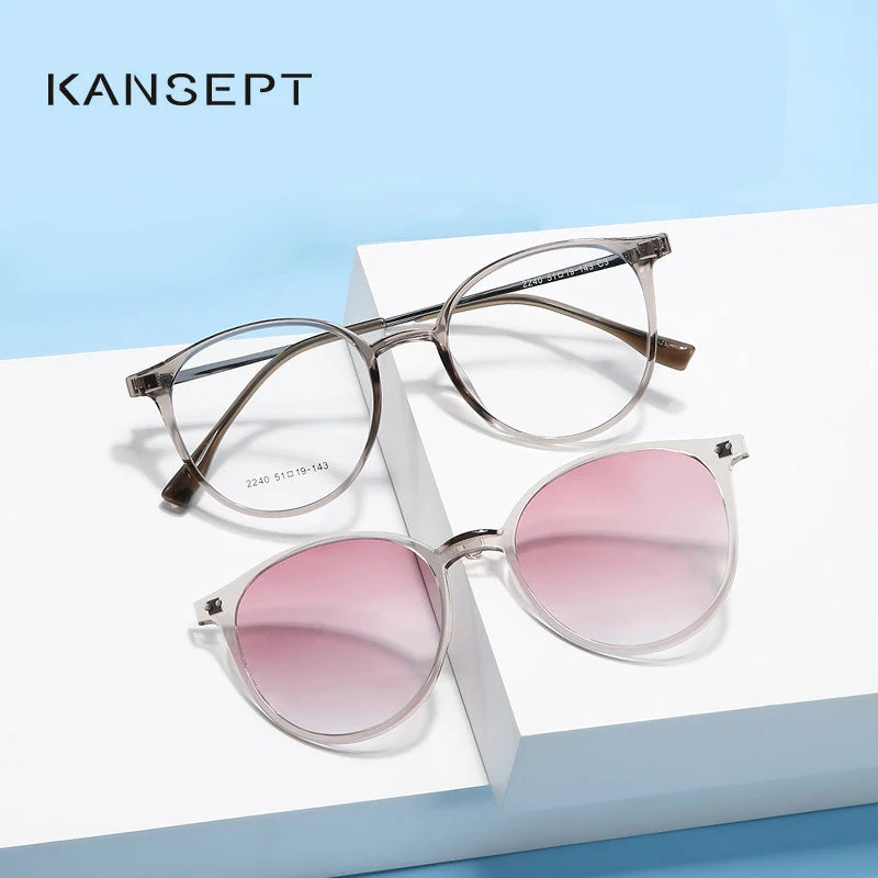 Kansept Unisex Full Rim Round Tr 90 Alloy Reading Glasses Clip On Sunglasses 2240 Reading Glasses Kansept   