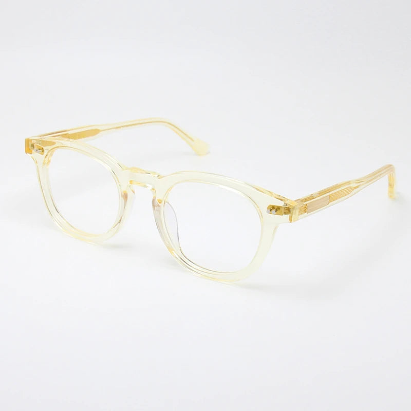 Black Mask Unisex Full Rim Round Square Acetate Eyeglasses 21322 Full Rim Black Mask Clear Yellow  