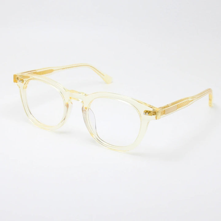 Black Mask Unisex Full Rim Round Square Acetate Eyeglasses 21322 Full Rim Black Mask Clear Yellow  