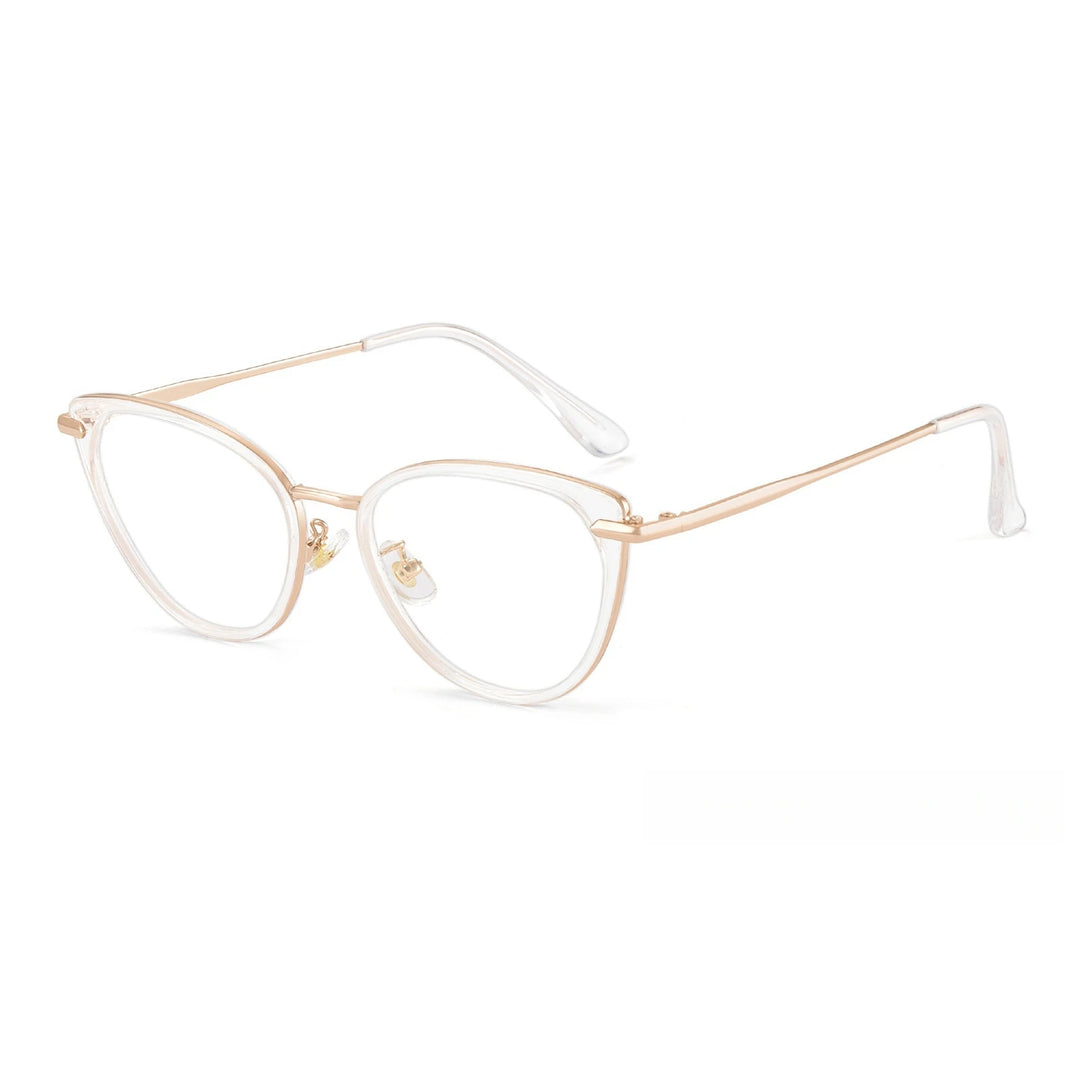 Yimaruili Women's Full Rim Cat Eye Alloy Tr 90 Eyeglasses Y1911 Full Rim Yimaruili Eyeglasses Transparent White  