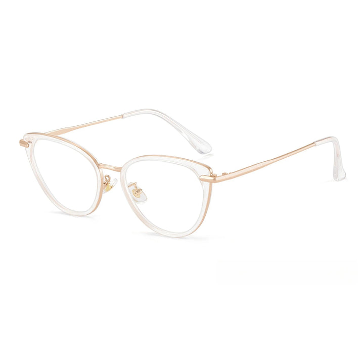 Yimaruili Women's Full Rim Cat Eye Alloy Tr 90 Eyeglasses Y1911 Full Rim Yimaruili Eyeglasses Transparent White  