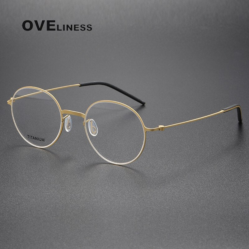 Oveliness Unisex Full Rim Round Screwless Titanium Eyeglasses 5501 Full Rim Oveliness gold  