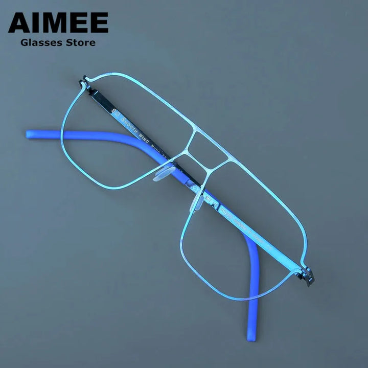 Aimee Unisex Full Rim Big Square Stainless Steel Eyeglasses 8217 Full Rim Aimee Blue  