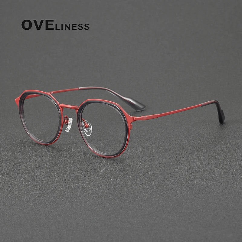 Oveliness Women's Full Rim Oval Acetate Titanium Eyeglasses 41100 Full Rim Oveliness red