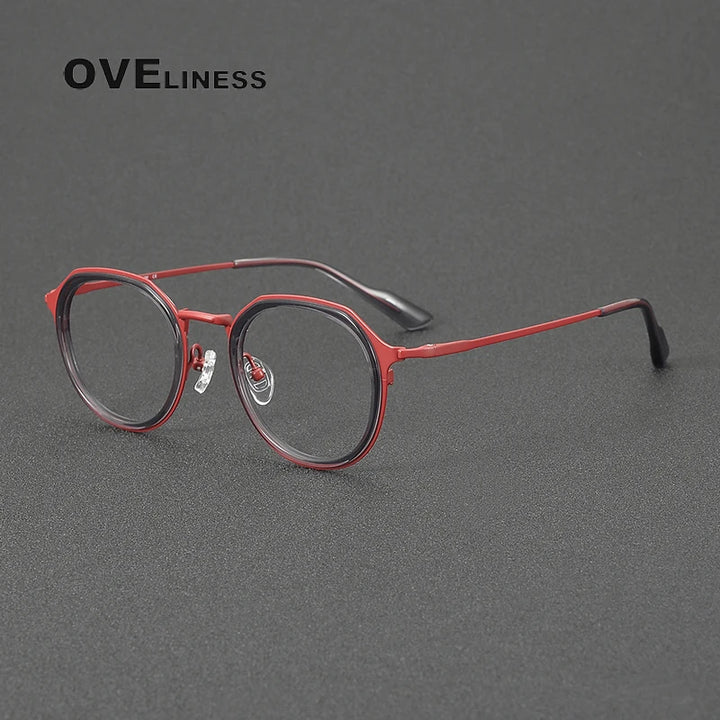 Oveliness Women's Full Rim Oval Acetate Titanium Eyeglasses 41100 Full Rim Oveliness red