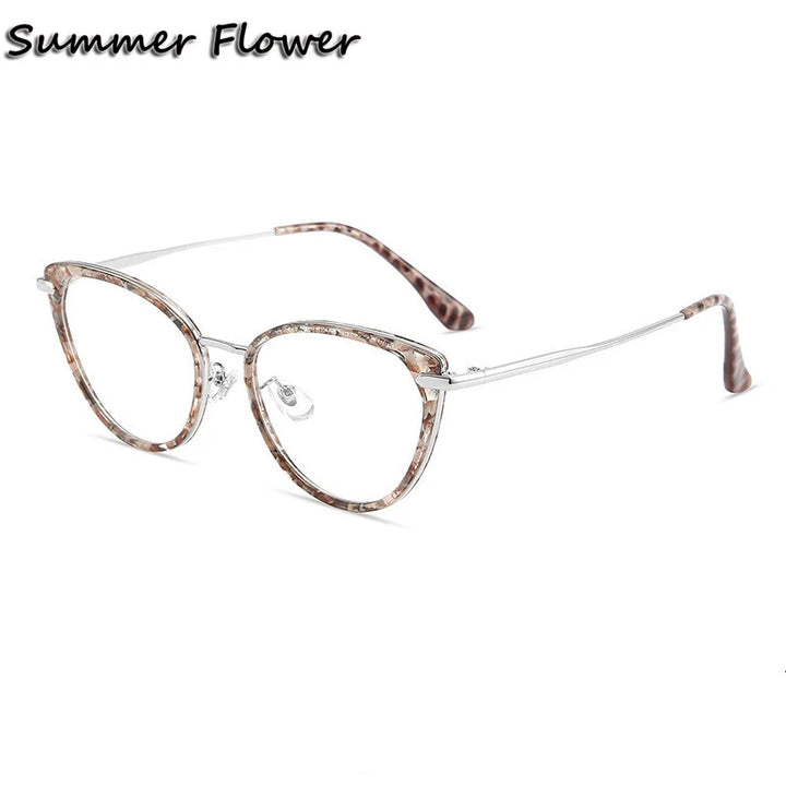 Summer Flower Women's Full Rim Cat Eye Tr 90 Alloy Eyeglasses 11916 Full Rim Summer Flower Leopard