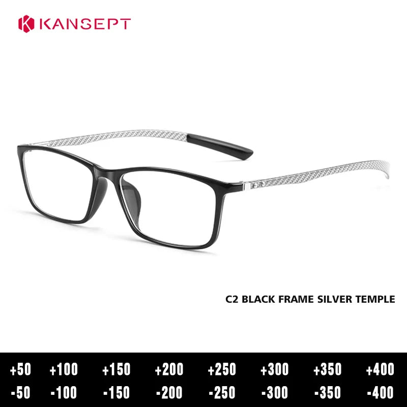 Kansept Women's Full Rim Square Tr 90 Carbon Fiber Reading Glasses 230017