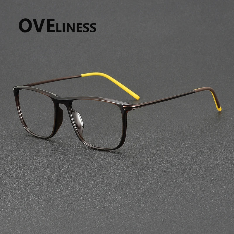 Oveliness Unisex Full Rim Square Acetate Titanium Eyeglasses 72349 Full Rim Oveliness brown