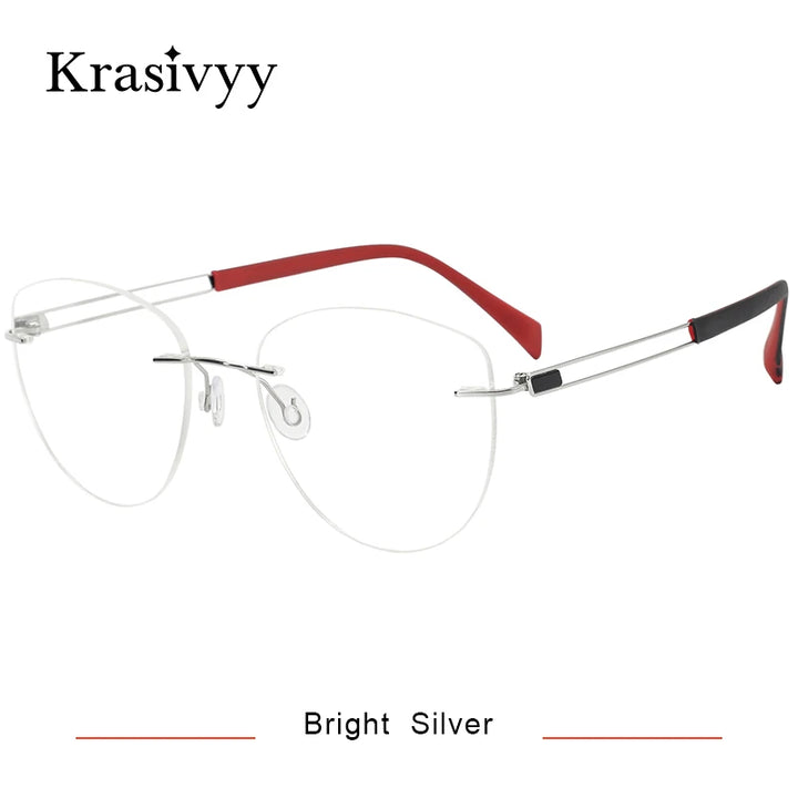 Krasivyy Women's Rimless Oval Cat Eye Titanium Eyeglasses 16078 Rimless Krasivyy Bright Silver  