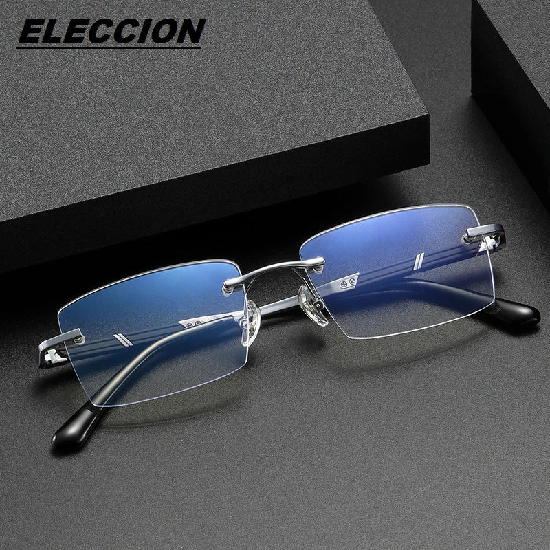 Eleccion Unisex Rimless Oval Square Titanium Eyeglasses 220103