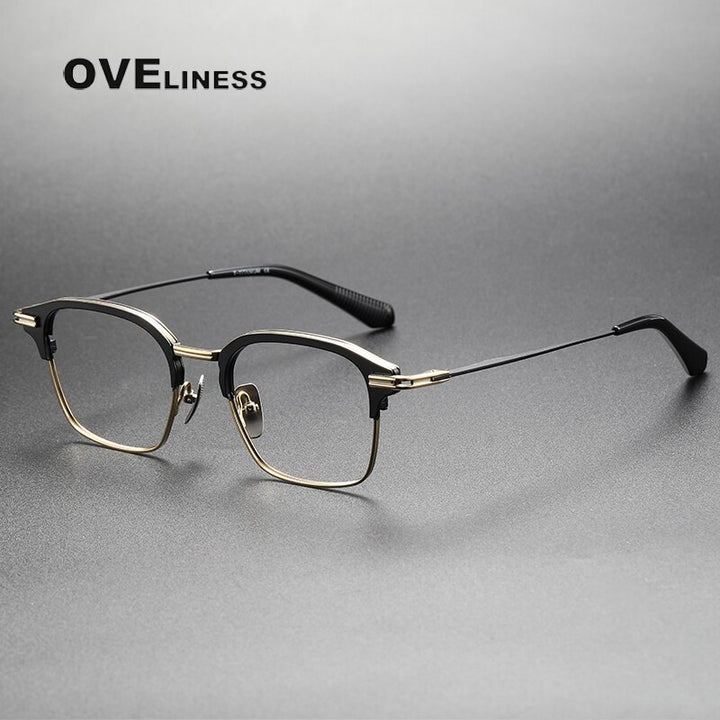 Oveliness Unisex Full Rim Square Titanium Eyeglasses Dxt142 Full Rim Oveliness black gold  