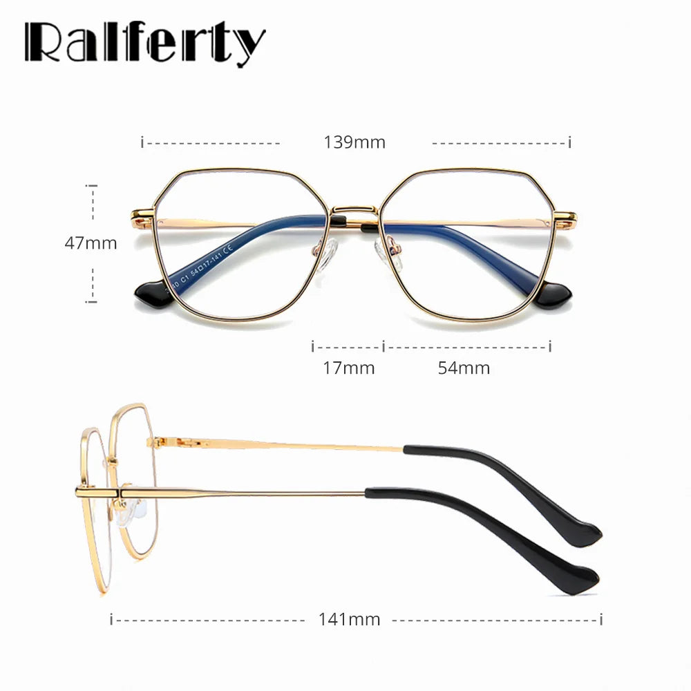 Ralferty Women's Full Rim Flat Top Polygon Alloy Eyeglasses 33040