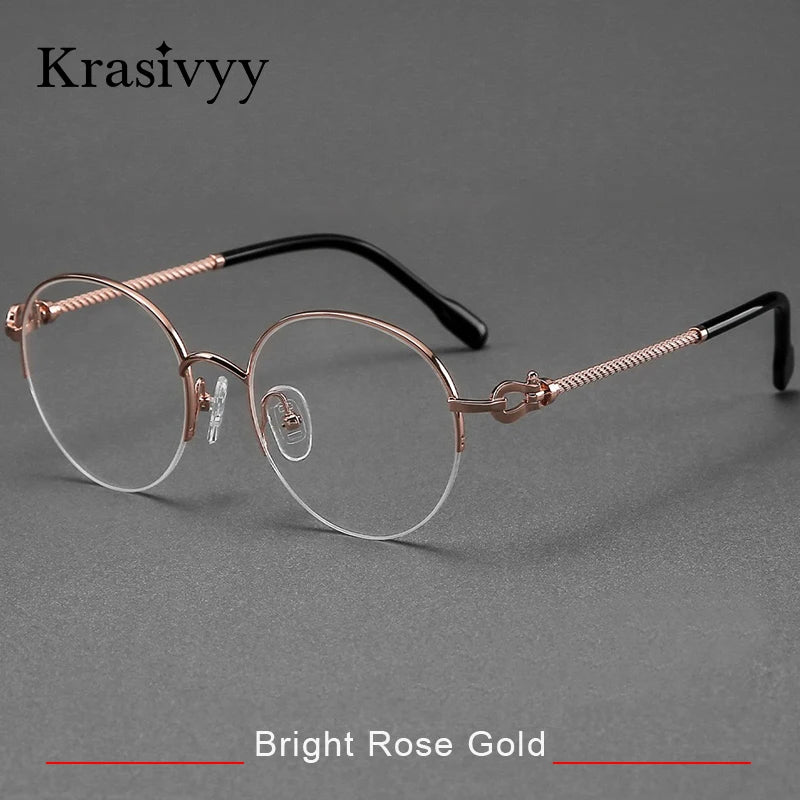 Krasivyy Unisex Semi Rim Round Titanium Prescription Eyeglasses KR682B - view 9