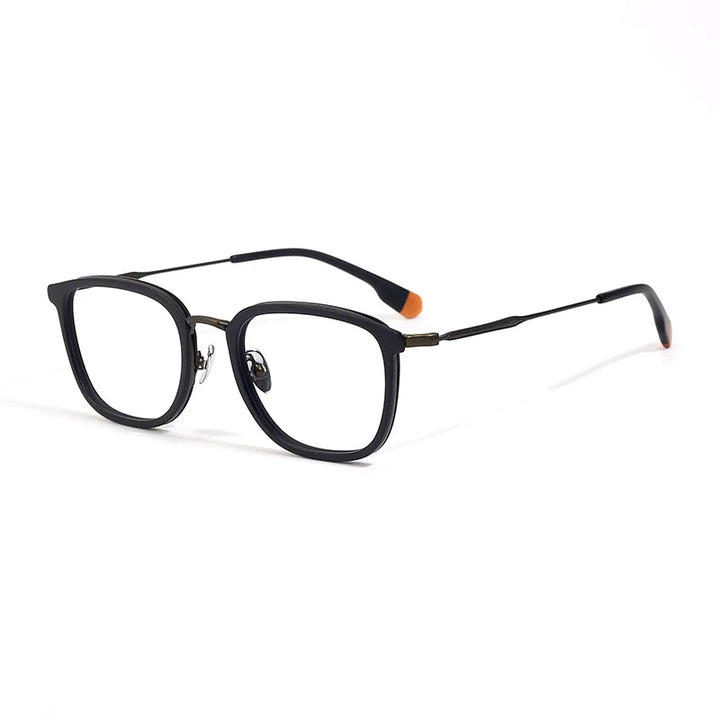 Black Mask Unisex Full Rim Square Big Titanium Acetate Eyeglasses 46017 Full Rim Black Mask Black