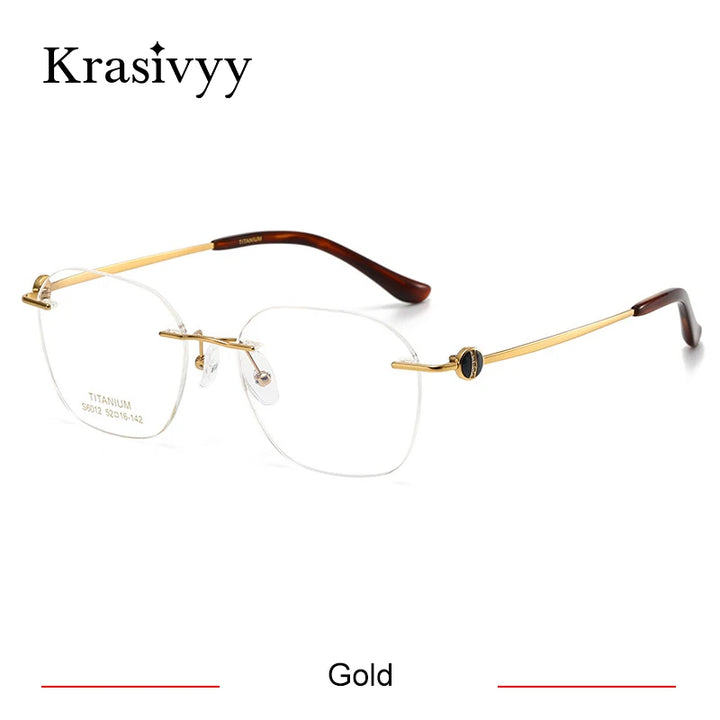 Krasivyy Women's Rimless Flat Top Square Titanium Eyeglasses 6012 Rimless Krasivyy Gold  