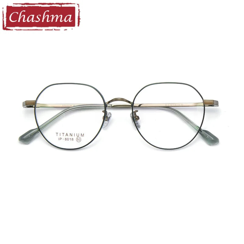 Chashma Ottica Unisex Full Rim Flat Top Round Titanium Eyeglasses 8018 Full Rim Chashma Ottica Dark Green  