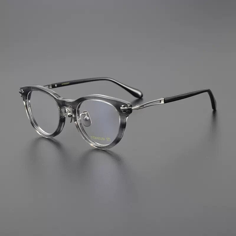Gatenac Unisex Full Rim Cat Eye Acetate Titanium Eyeglasses Gxyj1120 Full Rim Gatenac Striped Gray  
