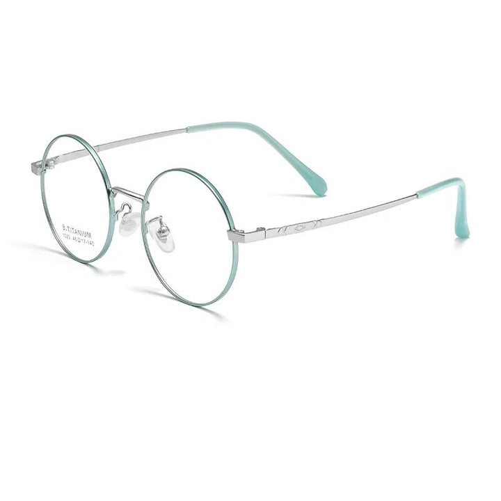 Yimaruili Unisex Full Rim Small Round Alloy Eyeglasses 1023th Full Rim Yimaruili Eyeglasses Cyan Silver  