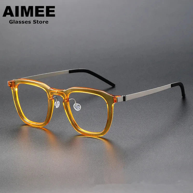 Aimee Men's Full Rim Square Screwless Titanium Acetate Eyeglasses 1263 Full Rim Aimee Yellow  