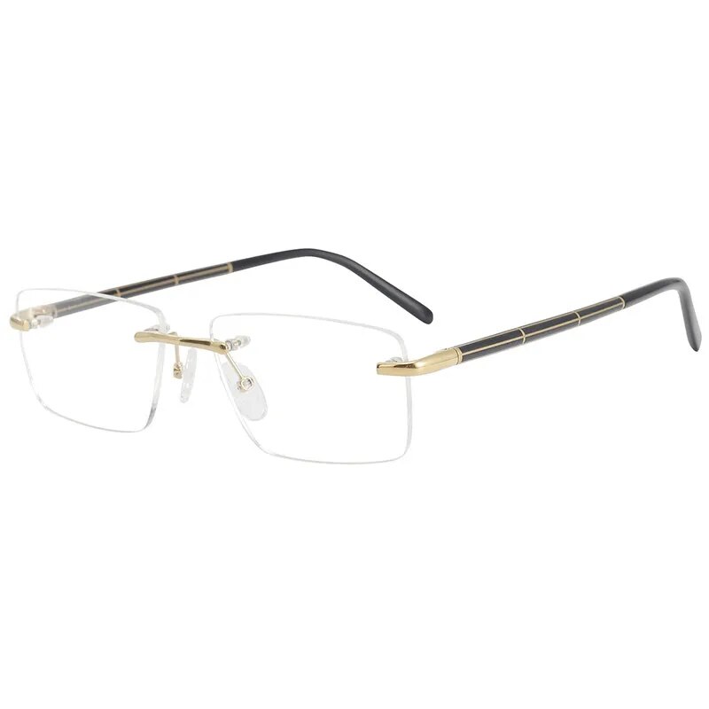 Hdcrafter Men's Rimless Square Titanium Eyeglasses 16068 Rimless Hdcrafter Eyeglasses Gold  