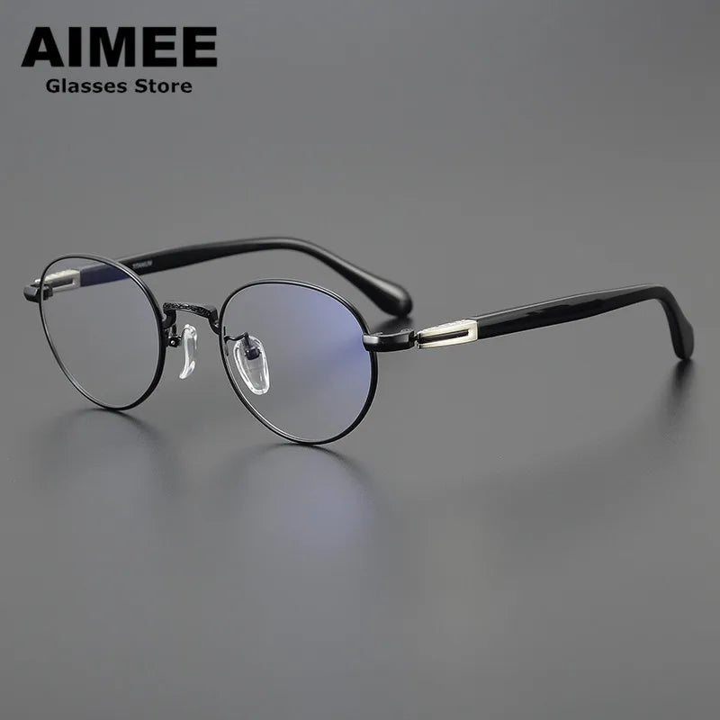 Aimee Unisex Full Rim Oval Round Titanium Acetate Eyeglasses 11144 Full Rim Aimee Black  