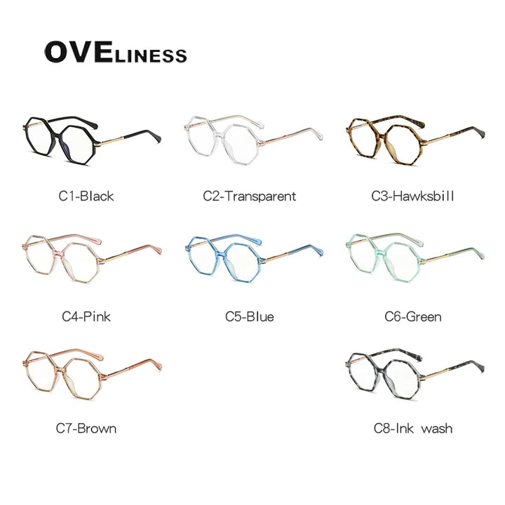 Oveliness Unisex Youth's Full Rim Polygon Tr 90 Alloy Eyeglasses 20202 Full Rim Oveliness   