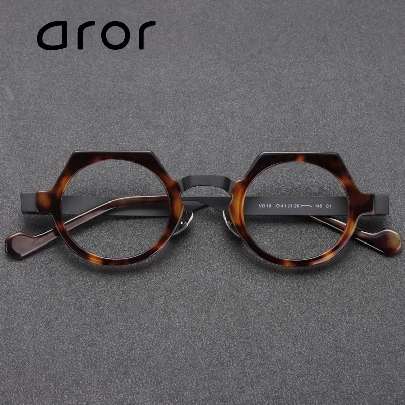 Aror Unisex Full Rim Flat Top Round Acetate Alloy Eyeglasses 94008 Full Rim Aror