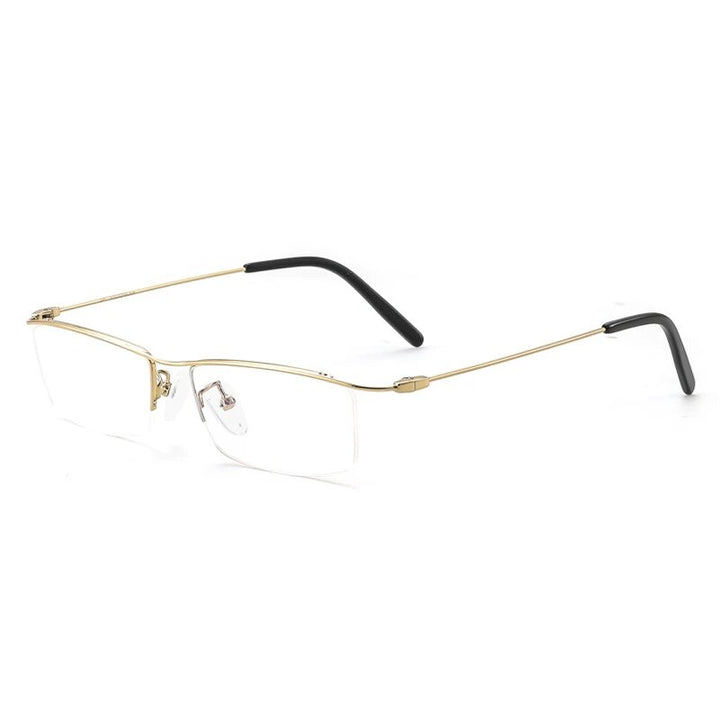 KatKani Unisex Semi Rim Square Titanium Eyeglasses 6688 Semi Rim KatKani Eyeglasses Gold  