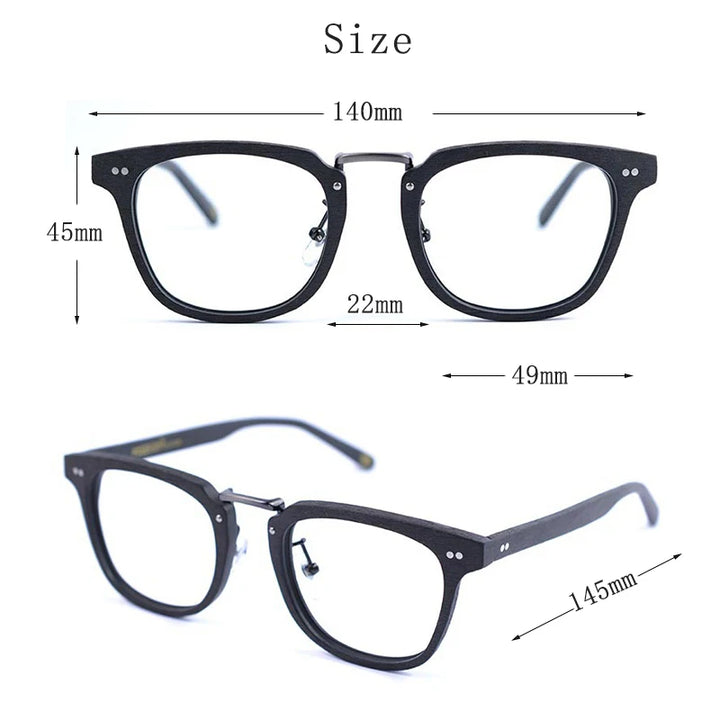 Hdcrafter Men's Full Rim Square Wood Titanium Alloy Eyeglasses 50142