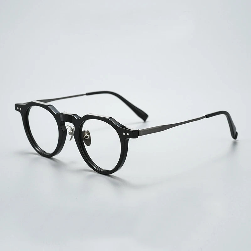 Black Mask Women's Full Rim Flat Top Oval Titanium Acetate Eyeglasses 396573