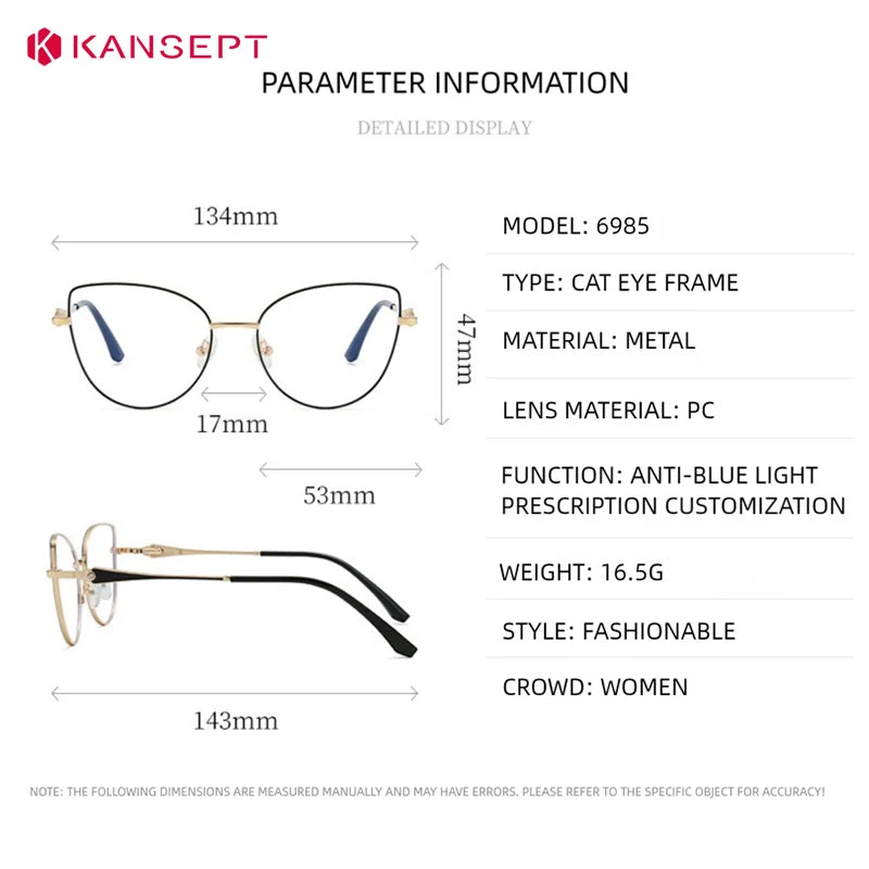 Kansept Women's Full Rim Oval Cat Eye Alloy Reading Glasses