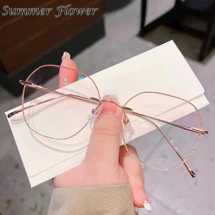 Summer Flower Women's Rimless Round Oval Titanium Eyeglasses 88925 Rimless Summer Flower Gold Glitter Edge