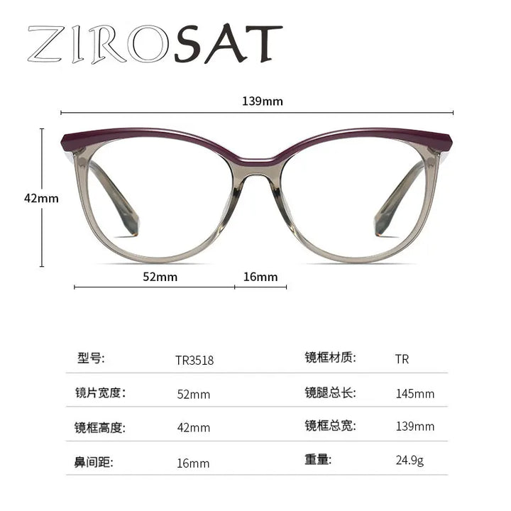 Zirosat Unisex Full Rim Oval Square Tr 90 Alloy Eyeglasses 3518