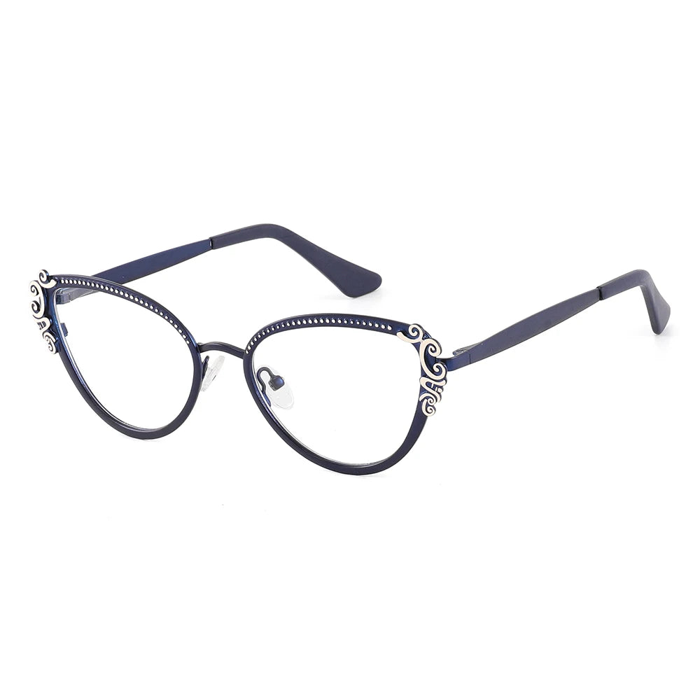 Laoyehui Women's Full Rim Oval Cat Eye Alloy Reading Glasses 8775 Reading Glasses Laoyehui C4 0(no blue light) 