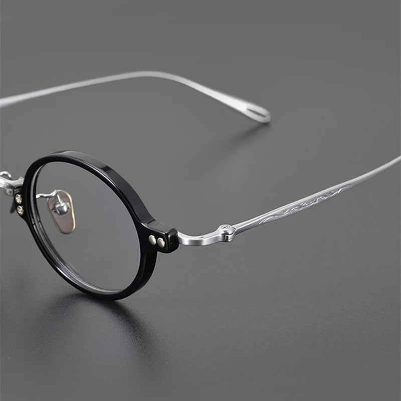 Black Mask Unisex Full Rim Round Titanium Acetate Eyeglasses 5956 Full Rim Black Mask   