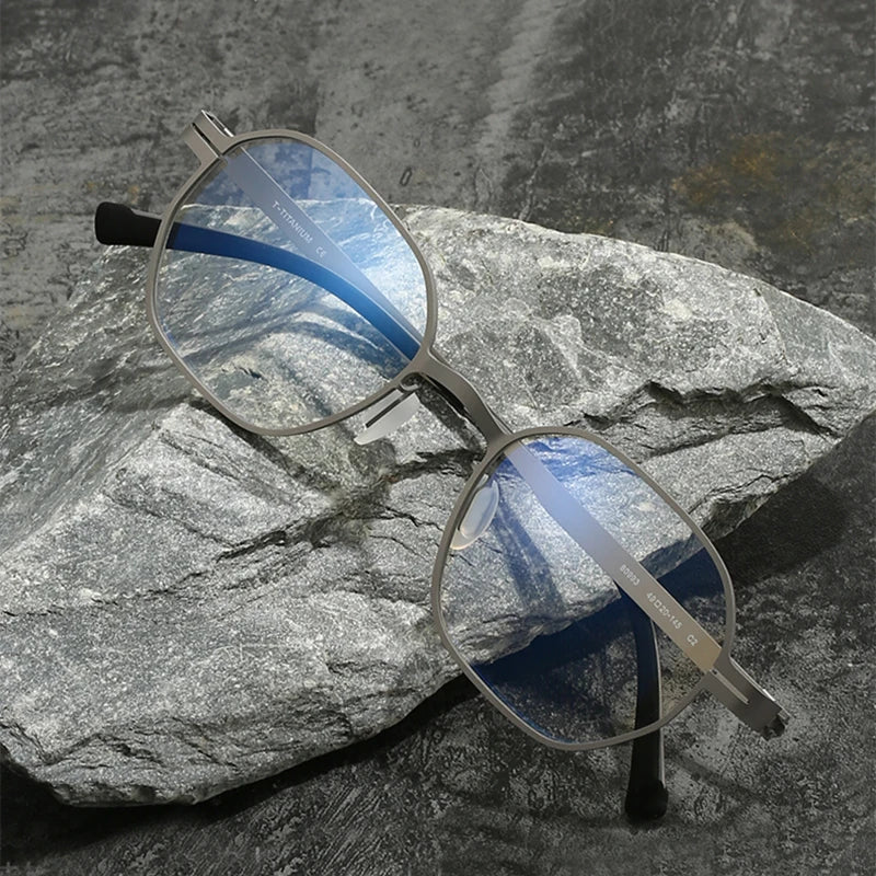 Black Mask Unisex Full Rim Polygon Screwless Titanium Eyeglasses 80993