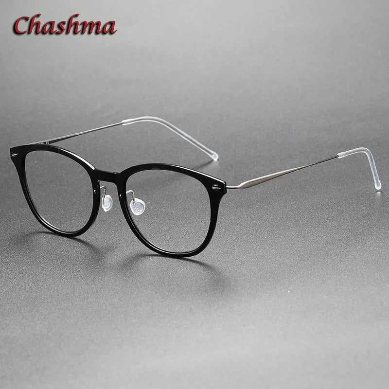 Chashma Ochki Unisex Full Rim Cat Eye Nylon Titanium Eyeglasses 6506 Full Rim Chashma Ochki Black Gray  