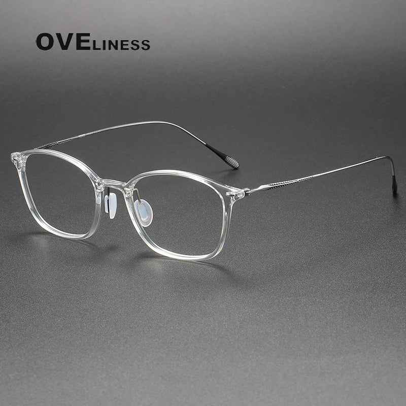 Oveliness Unisex Full Rim Square Acetate Titanium Eyeglasses 8650 Full Rim Oveliness clear silver  