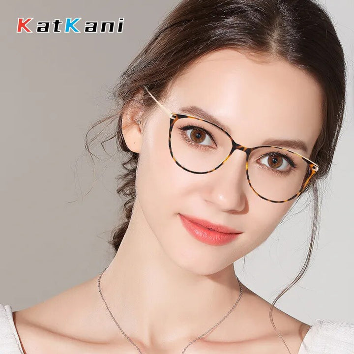 KatKani Women's Full Rim Round Cat Eye Tr 90 Alloy Eyeglasses  87135 Full Rim KatKani Eyeglasses   