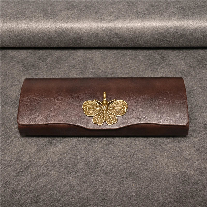 Cubojue Unisex Brown PU Leather Eyeglass Case Assorted Designs 1638 Case Cubojue Case middle butterfly  