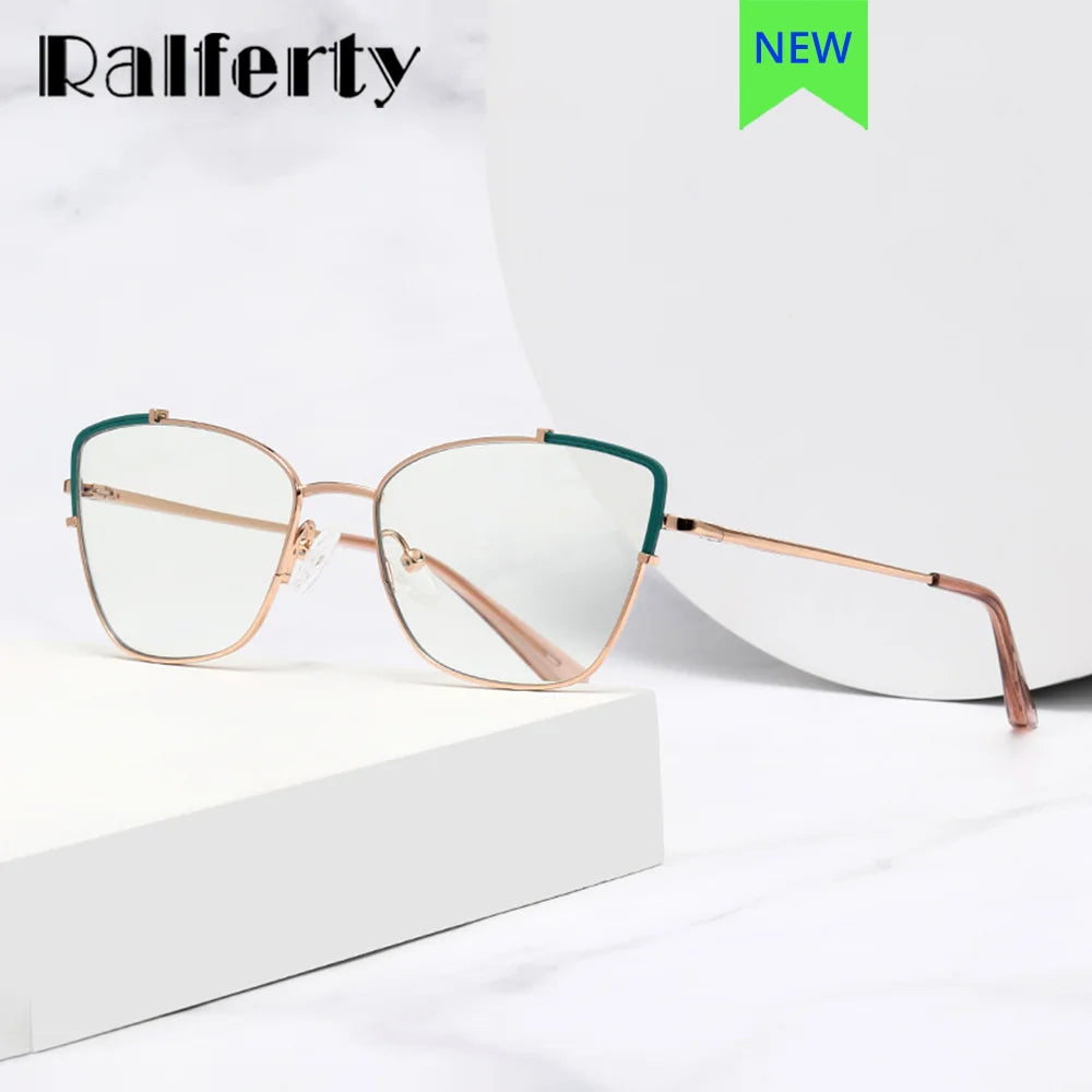 Ralferty Women's Full Rim Square Cat Eye Alloy Eyeglasses Full Rim Ralferty   