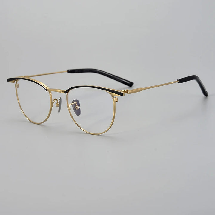 Aimee Unisex Full Rim Brow Line Oval Titanium Eyeglasses 19155 Full Rim Aimee Black-Golden  